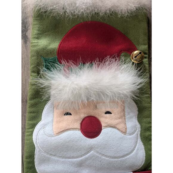 Large 30" Felt Faux-Fur Santa Christmas Stocking Holiday Bell Pouch - Picture 3 of 9